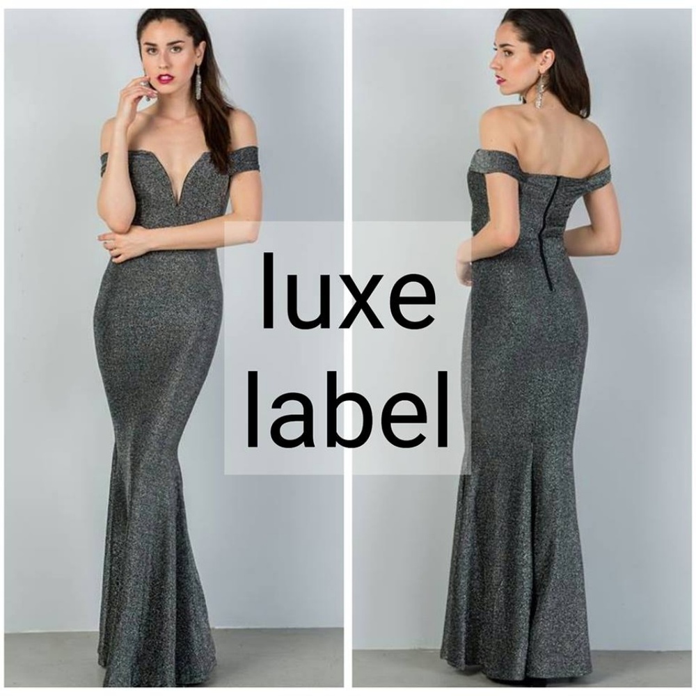 GUNMETAL GLITTER MERMAID EVENING GOWN - Picture 3 of 3